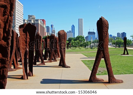 Group of Rusting Iron Headless Figures in Grant Park, in downtown Chicago