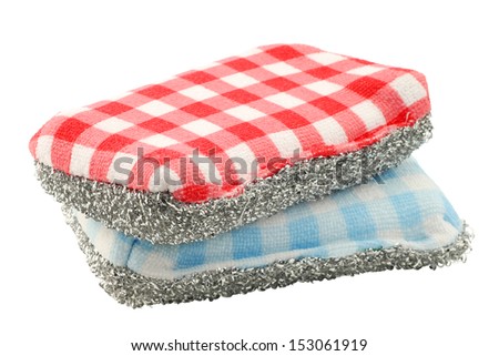 two red and blue checkered abrasive pads on a white background