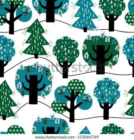 Seamless pattern with colorful trees for textiles, interior design, for book design, website background.