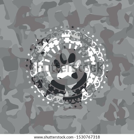 paw icon on grey camouflaged texture