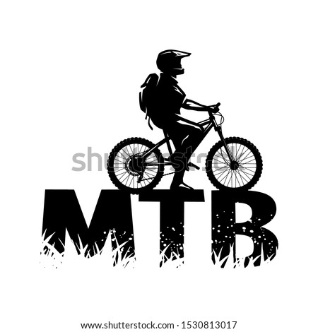 Silhouette of a cyclist on and the MTB letters. Royalty-Free Stock Photo #1530813017
