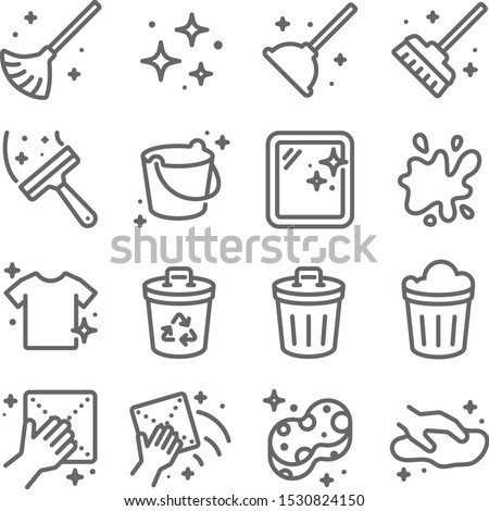 Clean icons set vector illustration. Contains such icon as Recycle, Cleaning, Clean Bucket, and more. Expanded Stroke Royalty-Free Stock Photo #1530824150