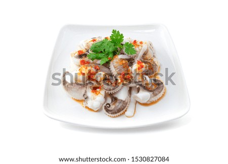 Thai Style spicy seafood salad with squid isolated on the white background with clipping path
