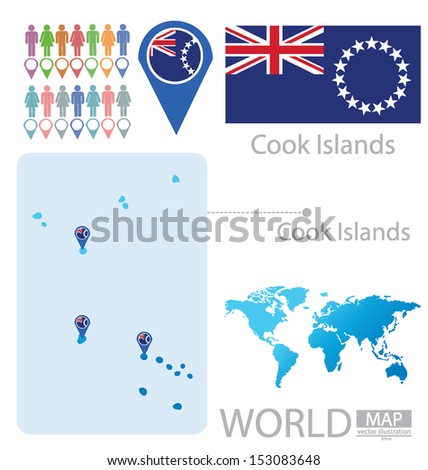 Cook Islands. flag. World Map. vector Illustration.