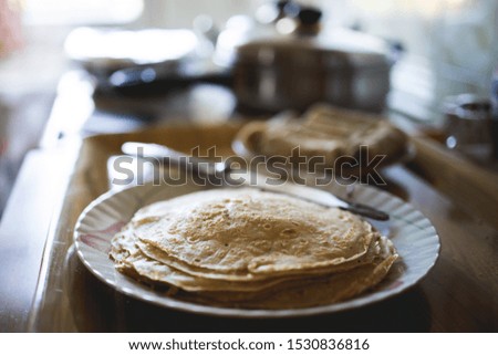 Delicious plain pancakes with caramel,stock photo