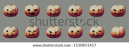 Pumpkin smile vintage icons for Halloween, scary and creepy autumn vector illustration abstract concept. Graphic design of grinning origami for party greeting card with fear idea for invitation.
