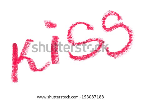 Inscription lipstick "Kiss", isolated on white background