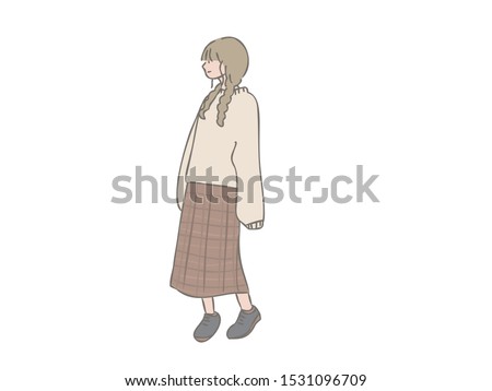 It is an illustration of the whole body of a fashionable girl like a college student.