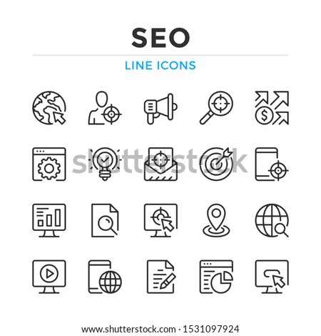 SEO line icons set. Modern outline elements, graphic design concepts, simple symbols collection. Vector line icons