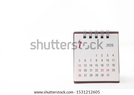 2020 July calendar on white background 
