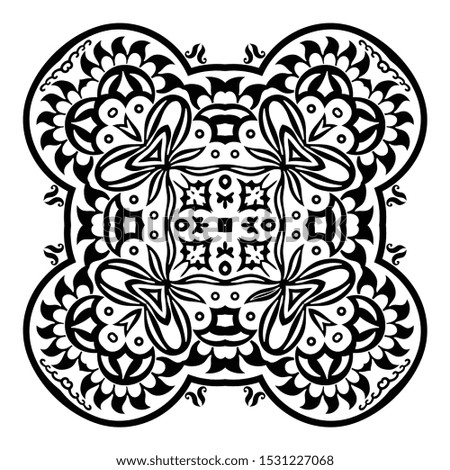 Vector abstract black color decorative floral ethnic ornamental illustration. 
