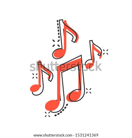 Vector cartoon music note icon in comic style. Sound media concept illustration pictogram. Audio note business splash effect concept.