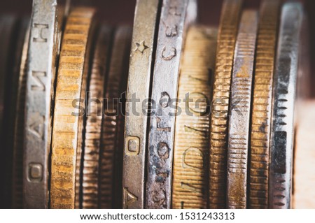 coins and numismatics, vintage coins close-up, macro photo, toning and vignetting images
