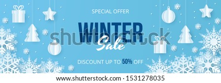 Winter sale banner. Paper cut vector. Vector Illustration. Royalty-Free Stock Photo #1531278035