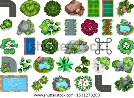Collection of outdoor nature themed objects and plant elements illustration