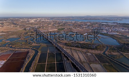 Aerial. Bay near the Vasco da Gama Lisbon Bridge, Samuoco.