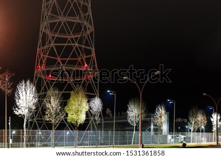 Luminous color TV tower in Perm view at the bottom