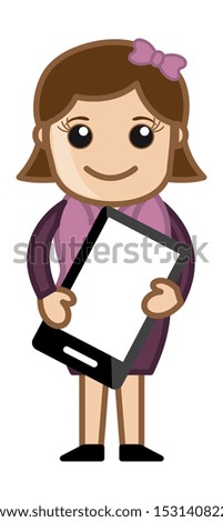 Woman Holding Tablet Mobile Device - Cartoon Business Vector Illustrations