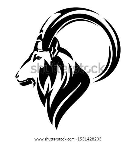 mountain goat profile head - side view animal portrait black and white vector outline Royalty-Free Stock Photo #1531428203
