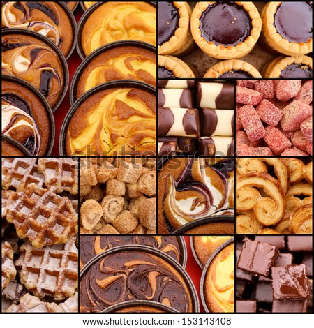 Turkish delight chocolate pistachio plain waffle chocolate custard cream tarts set collage collection black frame