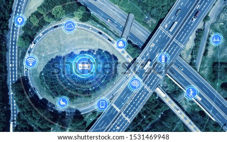 Transportation and wireless communication network concept. Automotive technology. 5G. Internet of Things. Royalty-Free Stock Photo #1531469948