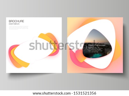 The minimal vector illustration layout of two square format covers design templates for brochure, flyer, magazine. Yellow color gradient abstract dynamic shapes, colorful geometric template design.