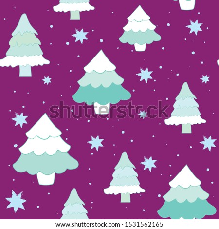 Pine Trees In Surface Seamless Vector Pattern. Great For Christmas And Winter Design.