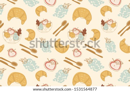 Colorful modern fall digital seamless pattern with bright cartoon objects. Modern flat style.