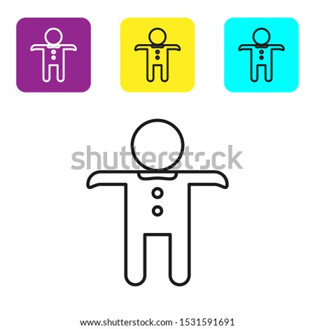 Black line Holiday gingerbread man cookie icon isolated on white background. Cookie in shape of man with icing. Set icons colorful square buttons. Vector Illustration