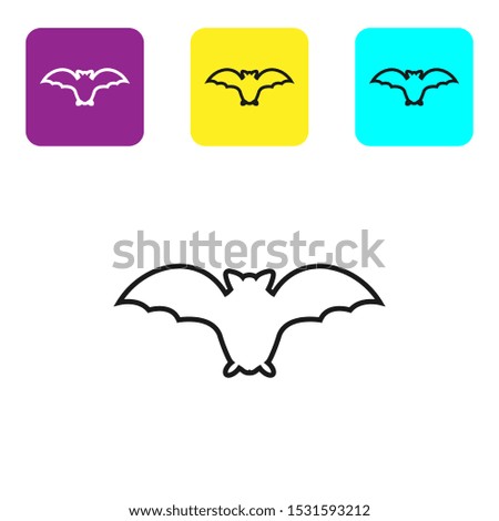 Black line Flying bat icon isolated on white background. Set icons colorful square buttons. Vector Illustration