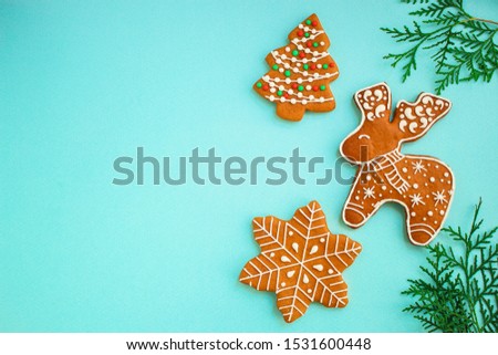 gingerbread. gifts, christmas or Noel holiday, happy New Year. festive background. food background. top view