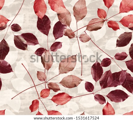 Seamless Realistic Leaves and Branches With Trendy Colors Allover Print Design perfect for interior, furniture and fashion Poplar Tree Royalty-Free Stock Photo #1531617524