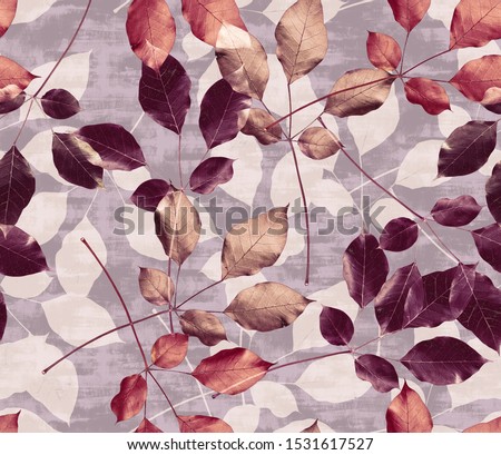 Seamless Realistic Leaves and Branches With Trendy Colors Allover Print Design perfect for interior, furniture and fashion Poplar Tree Royalty-Free Stock Photo #1531617527