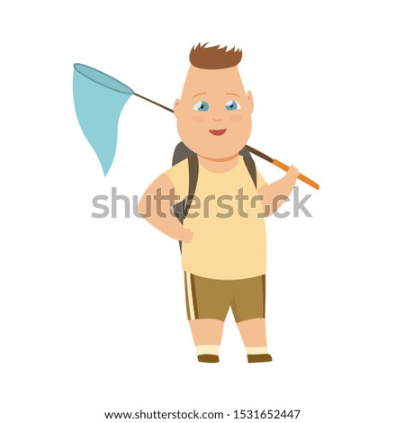 Boy scout camping outfit, summer camp activities vector illustration.