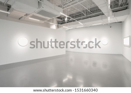 Museum of modern art.Empty Gallery interior space, white walls and grey floors