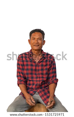 Asian farmer wear Plaid shirt.on white background with clipping path