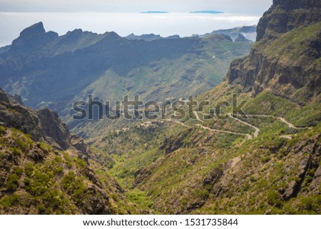 Curvy mountain road through the Teno Rocks to the village Masca on Tenerife