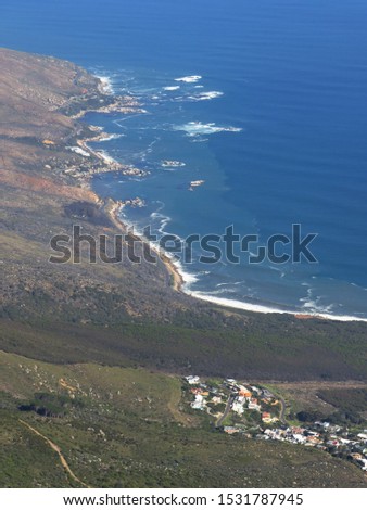 View of the coast near Clifton from the top of Table mountain, Cape Town.