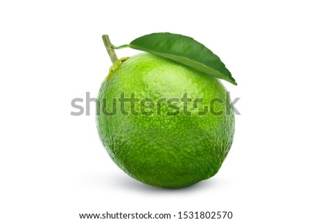 Fresh lime fruit with green leaf isolated on white background. Clipping path. Royalty-Free Stock Photo #1531802570