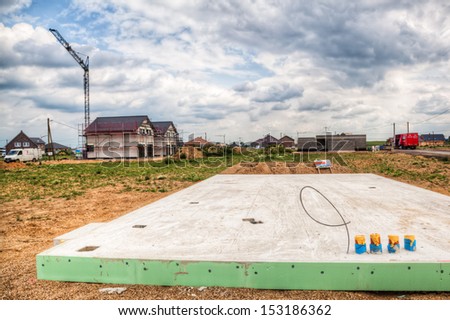 high dynamic range picture of a base plate on a house construction site Royalty-Free Stock Photo #153186362