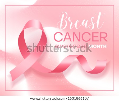 Realistic pink ribbon over white and pink background. Symbol of world breast cancer awareness month in october. Vector illustration