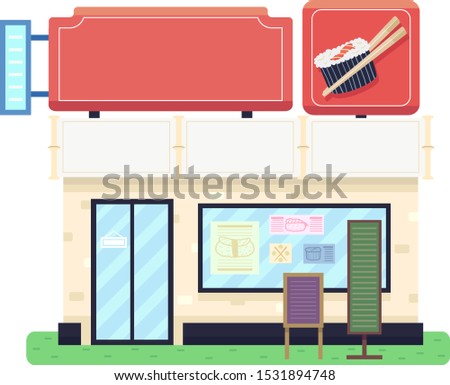 Illustration of a Sushi Shop Poster Displays Outside the Window