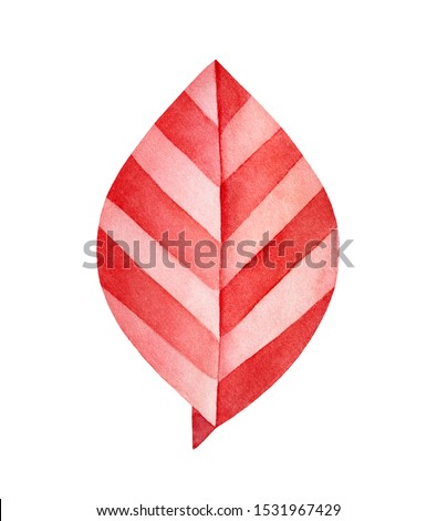 Grungy origami leaf illustration. Red color, front view, one single object. Symbol of nature, holidays, recreation. Handdrawn watercolour graphic painting, cutout clip art element for creative design.