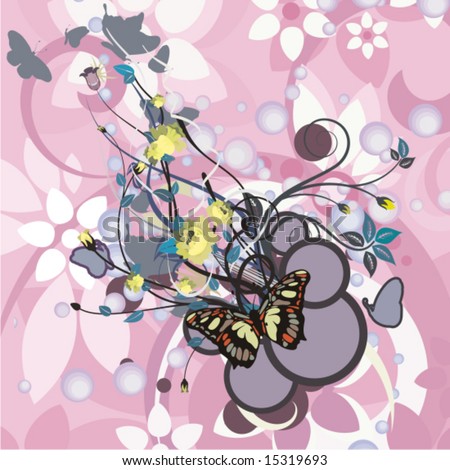 Abstract floral background with butterflies, vector illustration series.