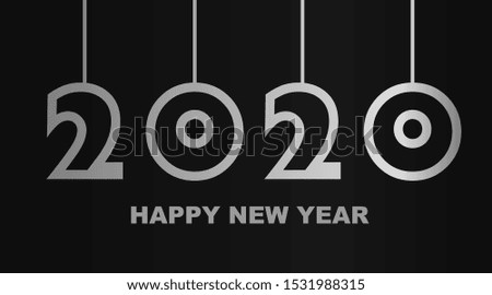 Year 2020 - simple greeting card, invitation, flyer, poster or design element - silver-metal-gray - vector illustration