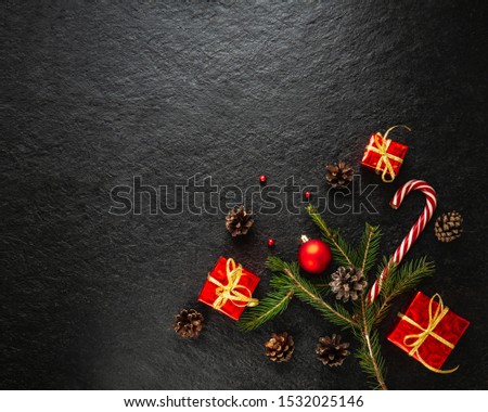 Beautiful Caramel cane Christmas tree, New Year's gift On the dark background.