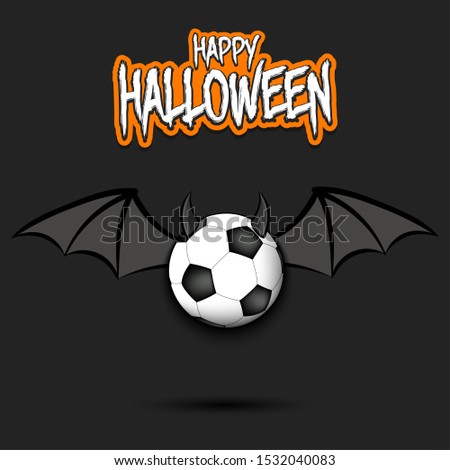 Happy Halloween. Devil soccer ball. Soccer ball with horns and wings. Design pattern for banner, poster, greeting card, flyer, party invitation. Vector illustration