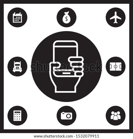 hand with smartphone outline icon illustration isolated vector sign symbol