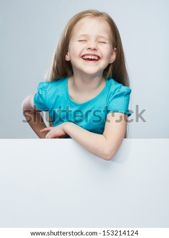 Girl child with white board. Isolated portrait. Kid.