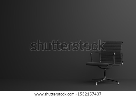 Office arm chair in dark room. Minimal style concept.